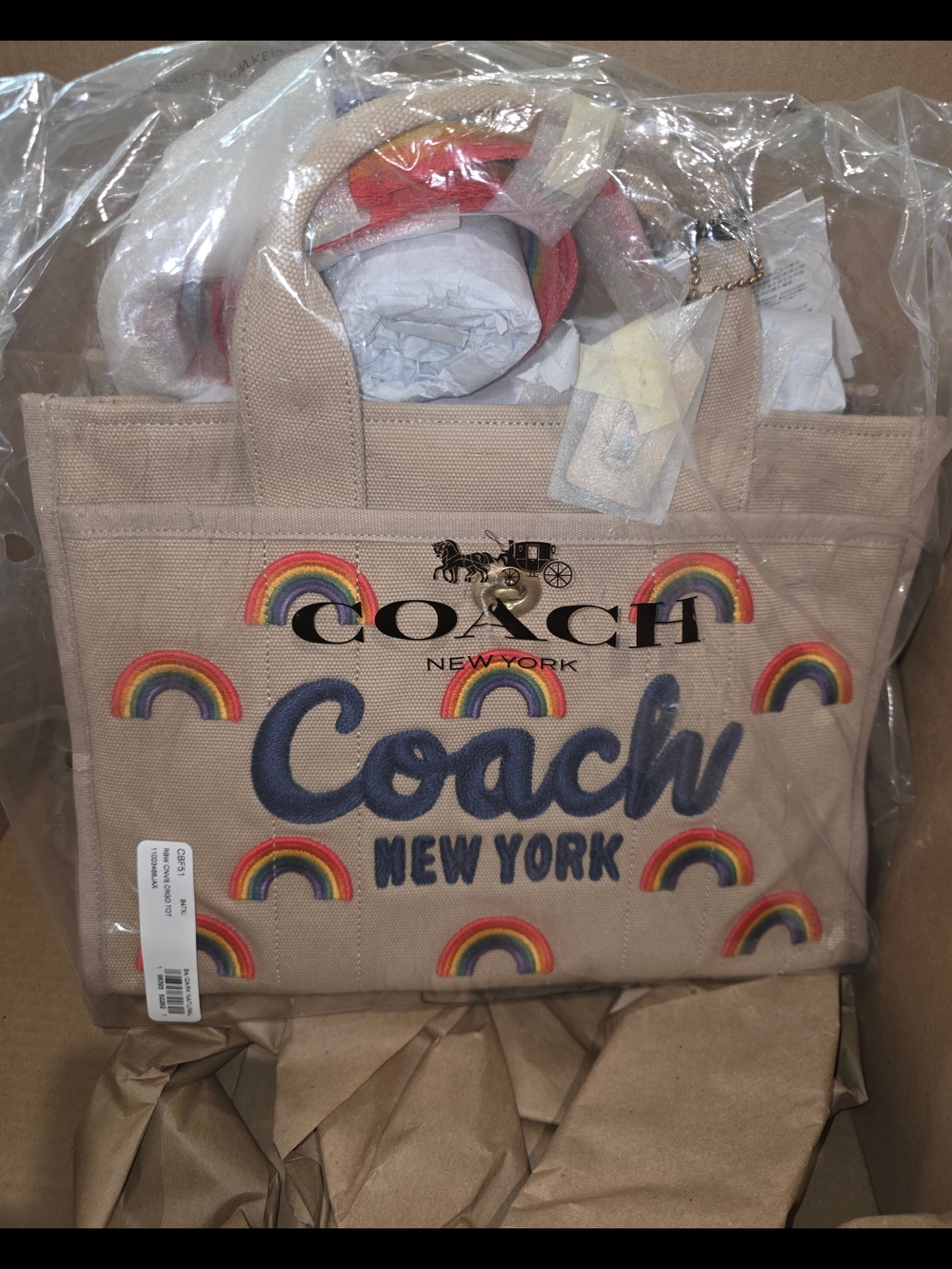 Coach Cargo Canvas Rainbow Tote - Beige with Multicolor Rainbows